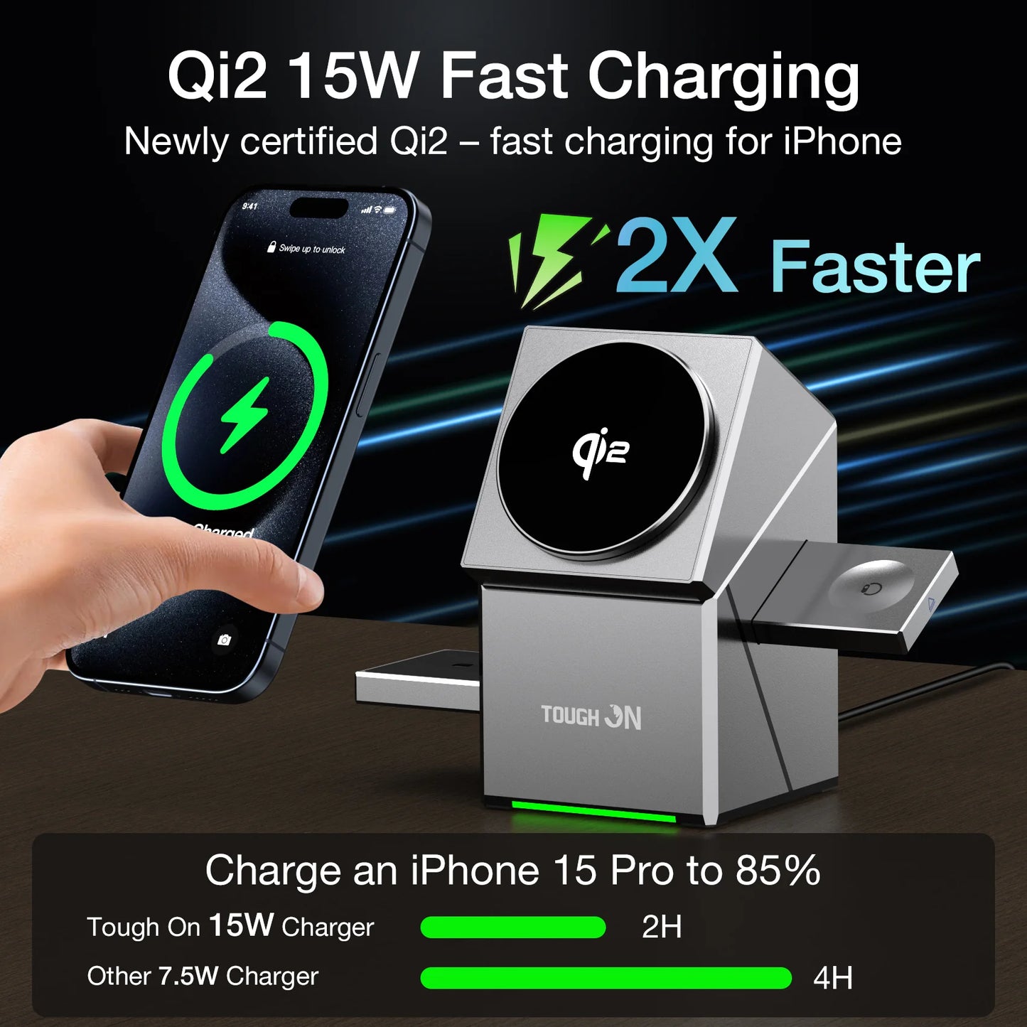 Qi2 Cube 3-in-1 Fast Rotating Apple Charger