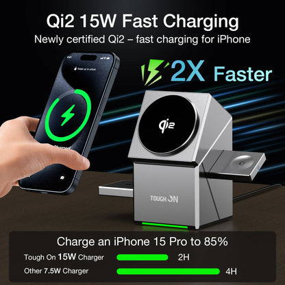 Qi2 Cube 3-in-1 Fast Rotating Apple Charger
