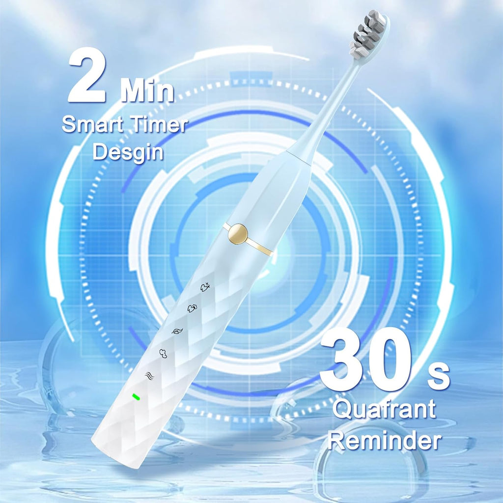 Electric Toothbrush Set, Equipped with 10 Brush Heads and Travel Case, IPX8 Waterproof, 2-Minute Timer, 42000 High-Frequency Vibrations, 5 Modes, the First Choice for Gift Giving